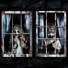 Halloween Window Decorations Scary Curtain 2 Pcs Fabric Hanging Indoor Outdoor