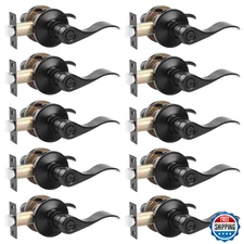 Probrico 10-Pack Black Privacy Wave Door Lever for Bathroom Bedroom, Reversible