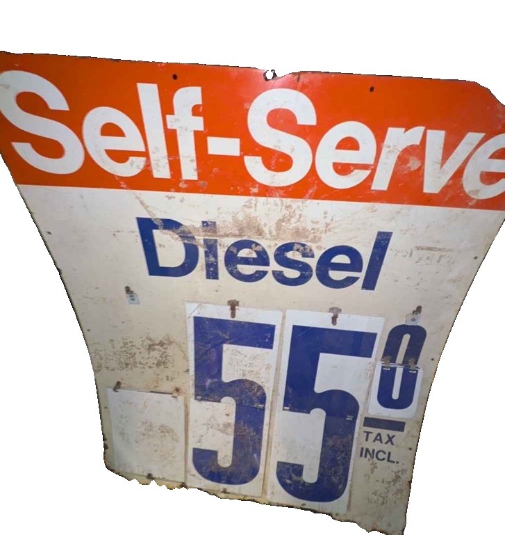 Diesel Fuel Flip Number Price Sign Self Service Vintage Fuel Station Porcelain
