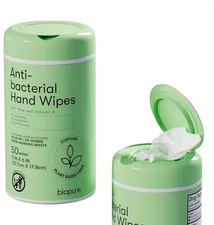 Biopure Anti-Bacterial Hand Wipes W Aloe & Vitamin E, 50 ct.