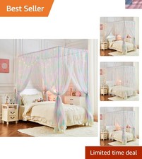 Pink Rainbow Bed Canopy Kids Girls Princess Twin Bedroom Decor 3pcs