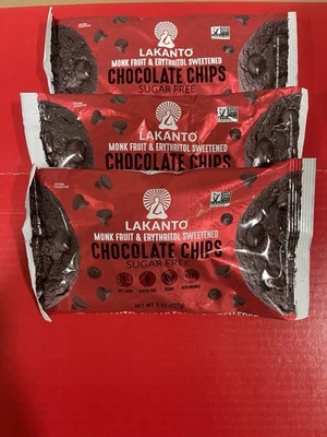 LAKANTO 3X~Sugar Free Chocolate Chips - Monk Fruit Sweetener and Erythritol EXP: 05/26