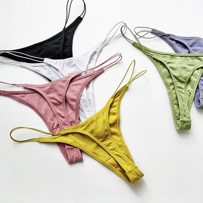 Frauen Tanga T-Back Unterwäsche Dessous Knicer Weiß/Schwarz/Korallenrot/Blau