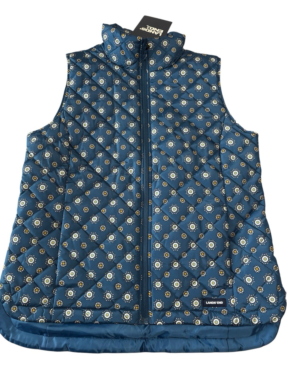 NWT Lands’ End Women’s M Blue Encircle Geo Quilted Vest Full Zip Outdoor Cozy