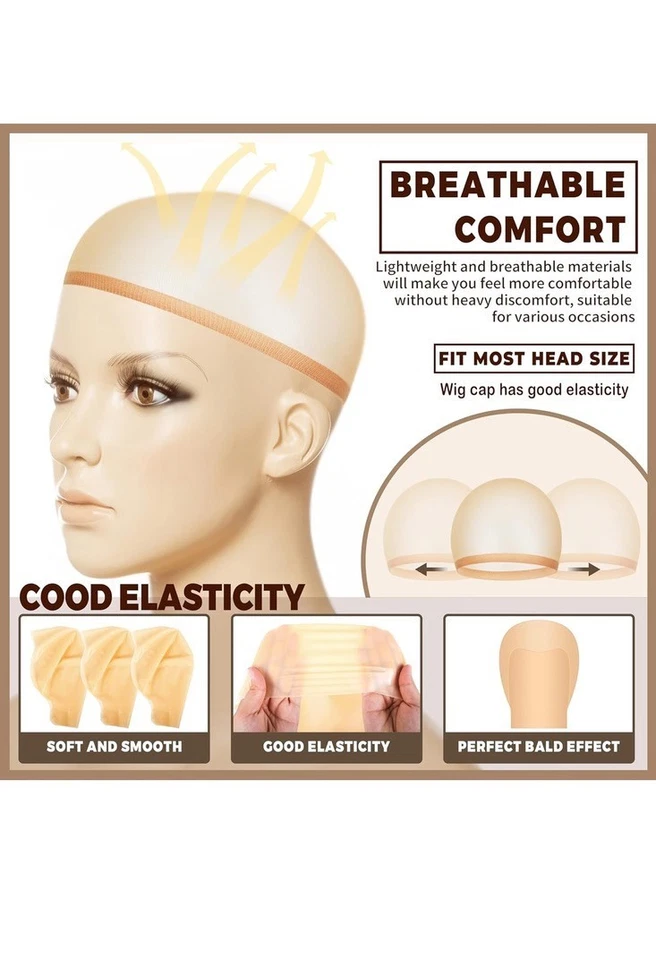 4 Pcs Latex Bald Caps Head Wig Caps Makeup Set Adult Men Women Costume Accessory - Image 3 of 4