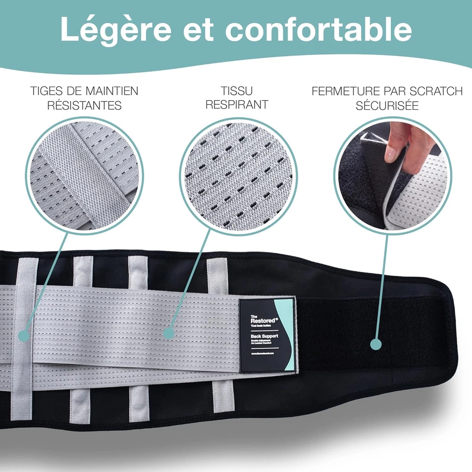 Ceinture Lombaire Certifiée Soulagement Des Lombaires Inférieurs (L) Noir/Gris - Photo 4/4