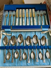 Sheffield Cutlery 24pc Stainless Steel Cutlery Set w/ Case Floral Handles