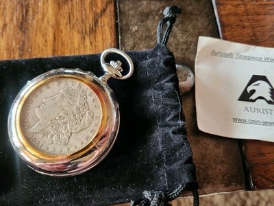 Aurista American Historic Society Morgan Silver Dollar 1921 Coin Pocket Watch