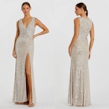 Ieena Mac Duggal 26598 Sequin V Neck Sleeveless Slit Formal Gown Dress Size 6