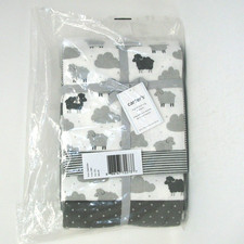 Carters 4 Pc Baby Receiving Blankets Gray Lamb Clouds Sheep Stripes Dots Neutral