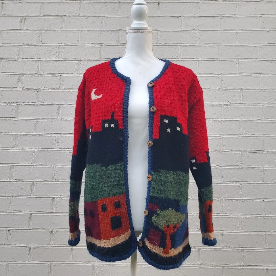 Suéter Newari Tejido a Mano en Nepal Multicolor Grueso Lana Hippie Boho Luna M/L Foto 2 de 4