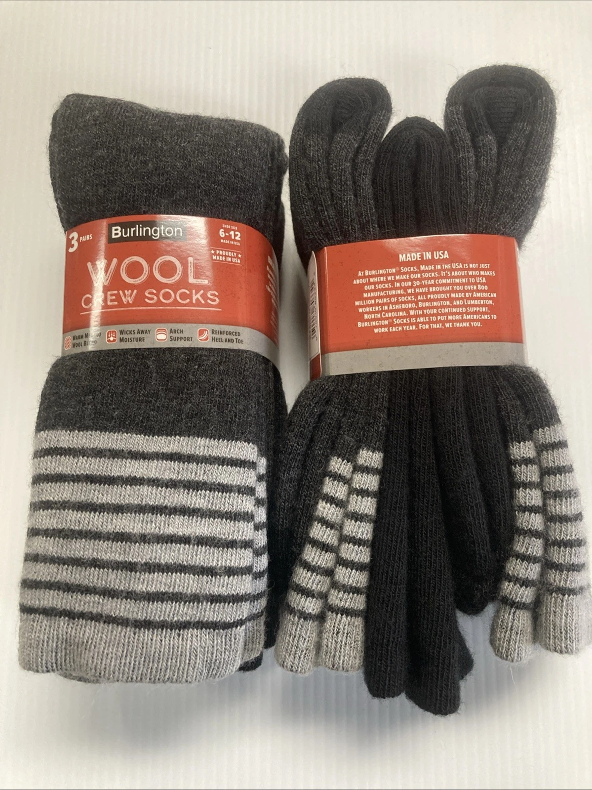 Burlington Men's Wool Crew Socks (66% Wool), Large, 6 pairs, Free Shipping!