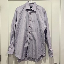 David Donahue Mens Blue Purple Micro Check Cotton Dress Shirt 16.5 34/35