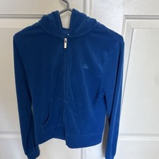 Juicy Couture Velour Full Zip Blue Hoodie Women's Size M Long Sleeve