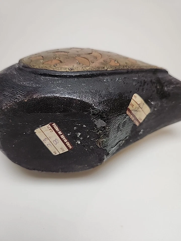 Par de estatuillas de pato vintage talladas a mano con incrustaciones de latón hechas a mano arte popular de la India Foto 4 de 4