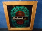 Vintage Imported Heineken Beer Wood Framed Glass Mirror Sign 9 1/2" x 10 1/2"