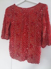Elegantes Damen-Oberteil mit Pailletten und Strasssteinen – Rot Gr.34-36