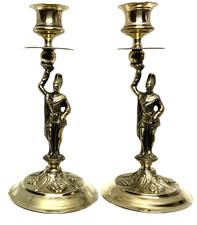 Paire d'anciens BOUGEOIRS anthropomorphes bronze XIXème chevaliers