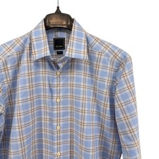 David Donahue Dress Shirt Mens 16 32/33 Pre-Owned Trim Fit Plaid Blue 100 Cotton