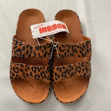 Freedom Moses Leo-Toffee Leopard Print Slides Sandals Women 6-7