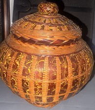 Shanghai Handicrafts Wicker Woven Lidded Basket Brown/Tan Made in China