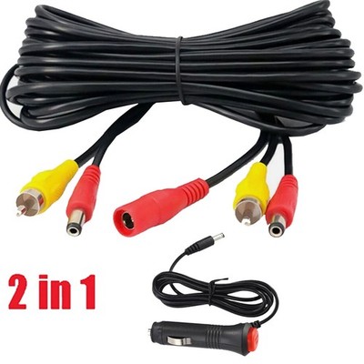 6M DC Power Video RCA Extension Cable w/ Car Changer for Rear View Backup Camera