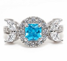 3CT Aquamarine  White Topaz 925 Solid Sterling Silver Ring Jewelry Sz 6