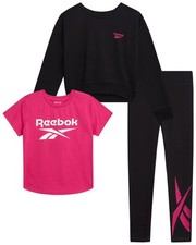 Active Girls Leggings Set - 3 Piece Athletic Crew Neck Short Sleeve TShirts S...