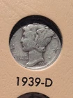 1939 D Mercury Dime vg