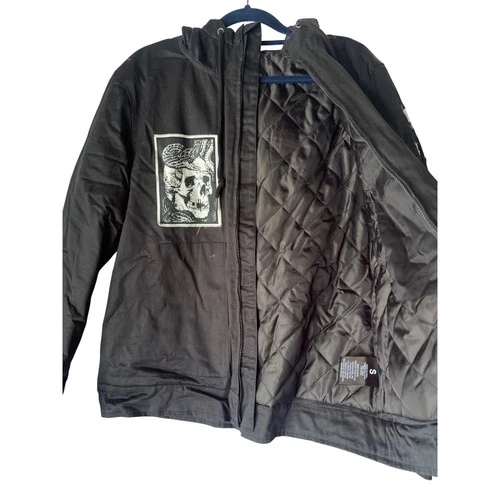 Lurking Class by Sketchy Tank Black Hooded Canvas Jacket Skull Patches Mens S image 5