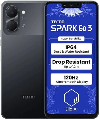 Tecno Spark Go 3 - 64GB 4GB RAM Tinte Schwarz (Entsperrt) 6,74'' 120Hz Dual...