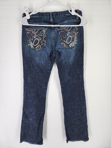 BEBE Carmen Tossed Logo Jeans Womens 28 Dark Wash Straight Leg Rhinestones - Picture 5 of 13