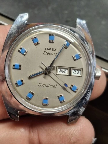 Timex Dynabeat Electric 1970s Blue Indice Mens Vintage 1970s Watch Retro Classic