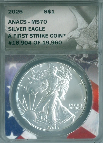 2025 SILVER EAGLE 1 OZ $1 ANACS MS70 FINEST GRADE  .