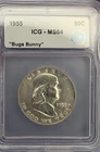 1955 Franklin Half Dollar 50C Bugs Bunny Die Clash ICG MS64 Silver Tough Variety