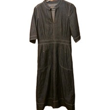 Wyse London Remi Midi Dress Women Size UK 8 Blue Raw Denim Rinse Wash 