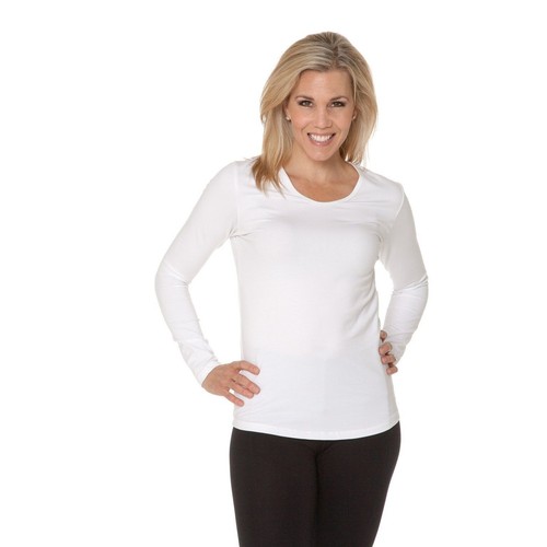 Heirloom Women's White Long Sleeve T-Shirt Size Small Scoop Neck Extra Length