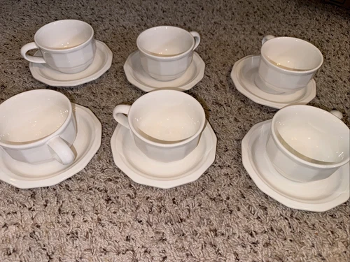 Pfaltzgraff Heritage White Coffee Cup Tea Mug With Saucer Stoneware Set Of 6