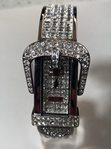 Victoria Wieck Crystal Buckle Hinged Cuff Watch Crystal Face Silver-Tone NEW HSN - 第 1/7 張圖片