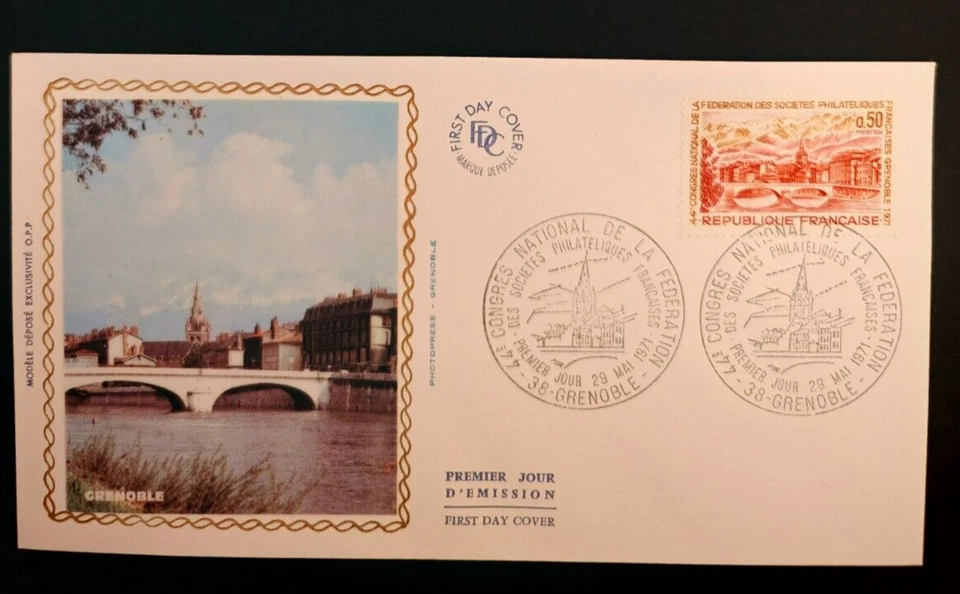 1971 Congrès National de la Fédération, GRENOBLE, enveloppe Soie 1er jour fdc - Photo 1/1