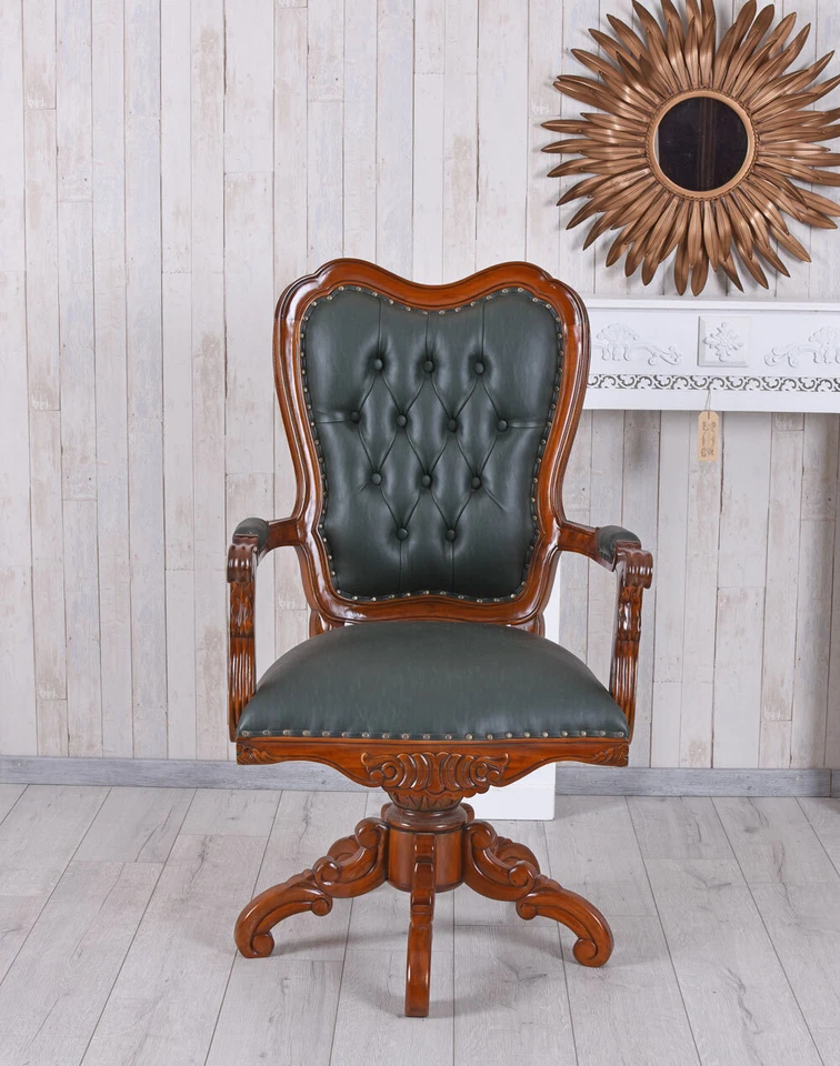 Ledersessel Vintage Bürostuhl Schreibtisch Stuhl Leder Armlehnstuhl Chesterfield - Bild 3 von 4