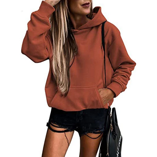 Ladies Loose Fit Long Sleeve Pullover Women Fall Warm With Pocket Hooded Tops - Picture 22 of 80