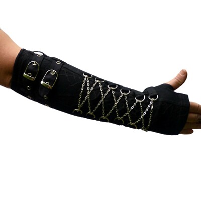 Gothic Armstulpen Paar mit silbernen Ketten