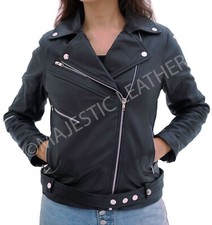 Women Real Leather Classic Biker Leather Jacket Soft Lambskin
