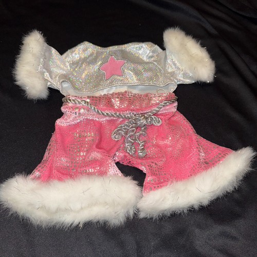 Build a Bear Workshop BABW Rosa y Blanco ROCK STAR Conjunto Camisa y Pantalones Borde de Piel - Imagen 2 de 9