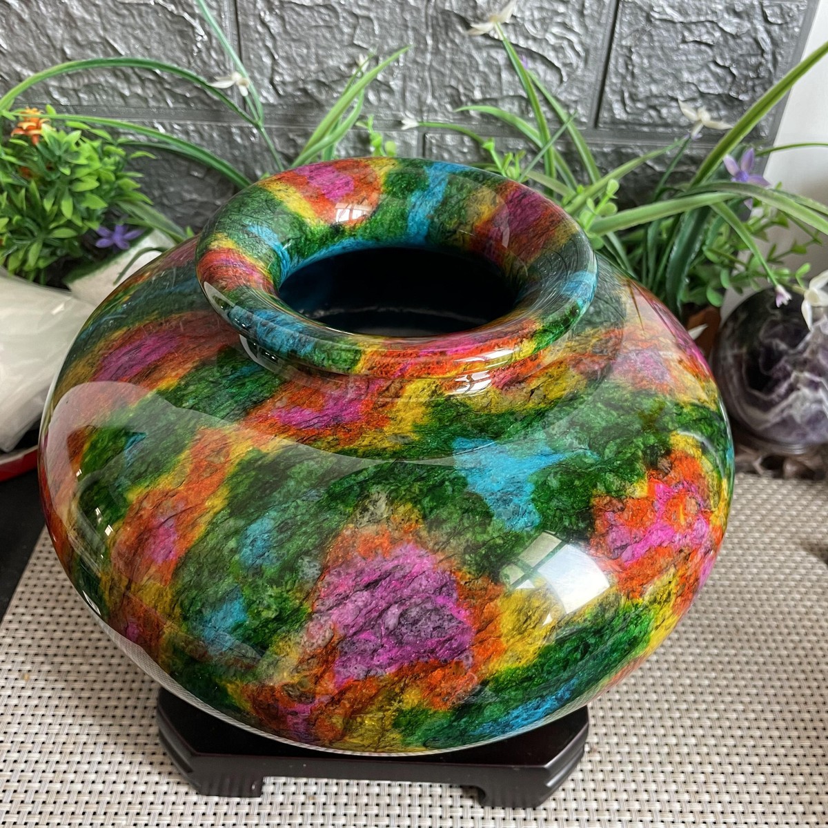 5.6kg Top Taiwan Seven Colours Natural Jade Stone Flower Vase