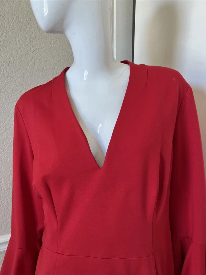Vestido Vaina TRINA TURK Rojo Brillante BEGONIA Tejido Rayón Cuello en V Manga Campana Talla 12 Foto 2 de 4