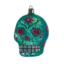 Kurt Adler Pre-Lit Glass Ornaments, Day of the Dead Skulls, Assorted Colors, 1pk