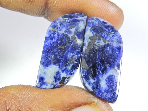 Natural Blue Sodalite Matched Pair Fancy Cabochon Loose Gemstone 12X25X03 MM - Picture 2 of 9