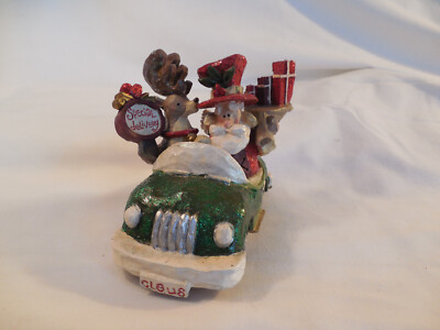 Kurt Adler Santa W reindeer in car resin figure
